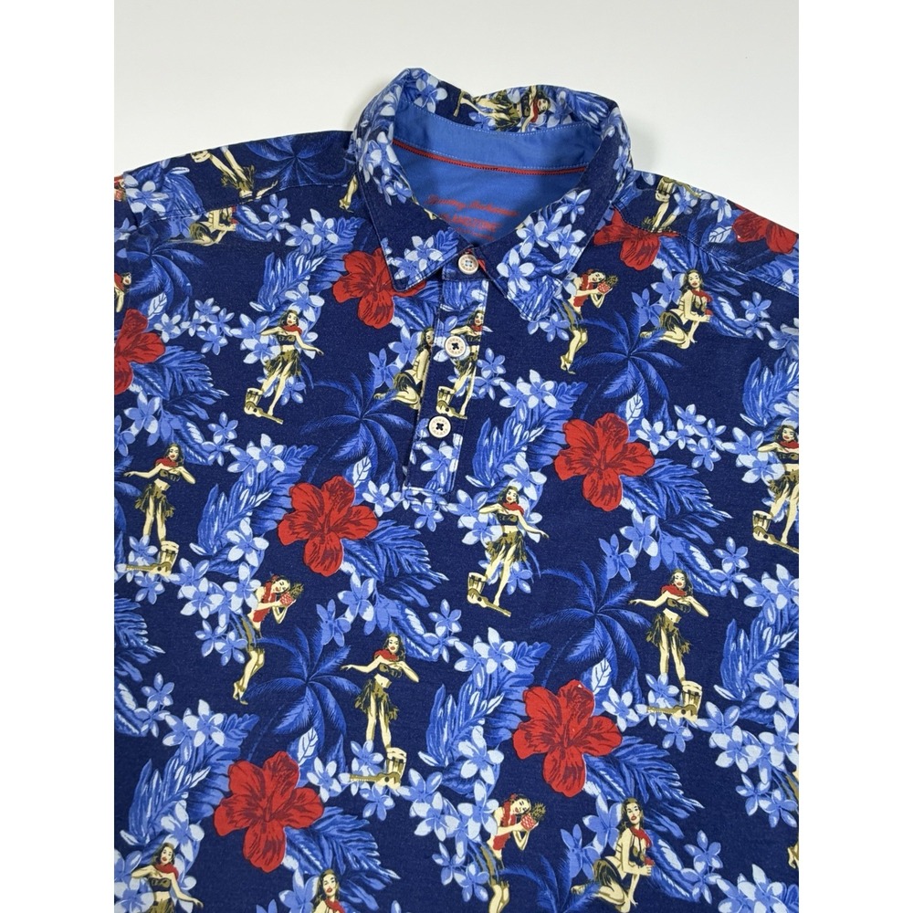 Tommy Bahama Island Zone Men's Size Large Polo Shirt Hula Girl Hawaiian Pima
